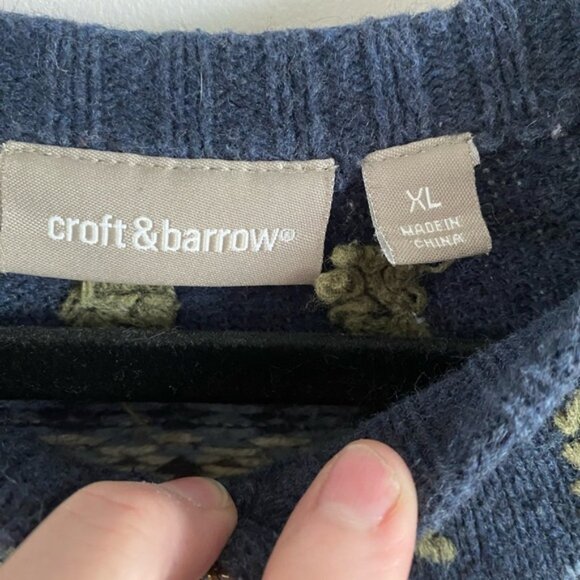 Cozy Autumn Navy Blue Moose and Tree Knit Zip Up Cardigan Sweater Grannycore - Picture 4 of 10